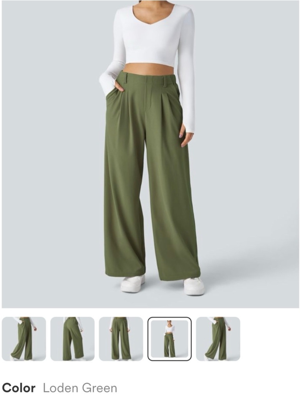 HALARA Loden Green Wide-Leg High-Rise Pants